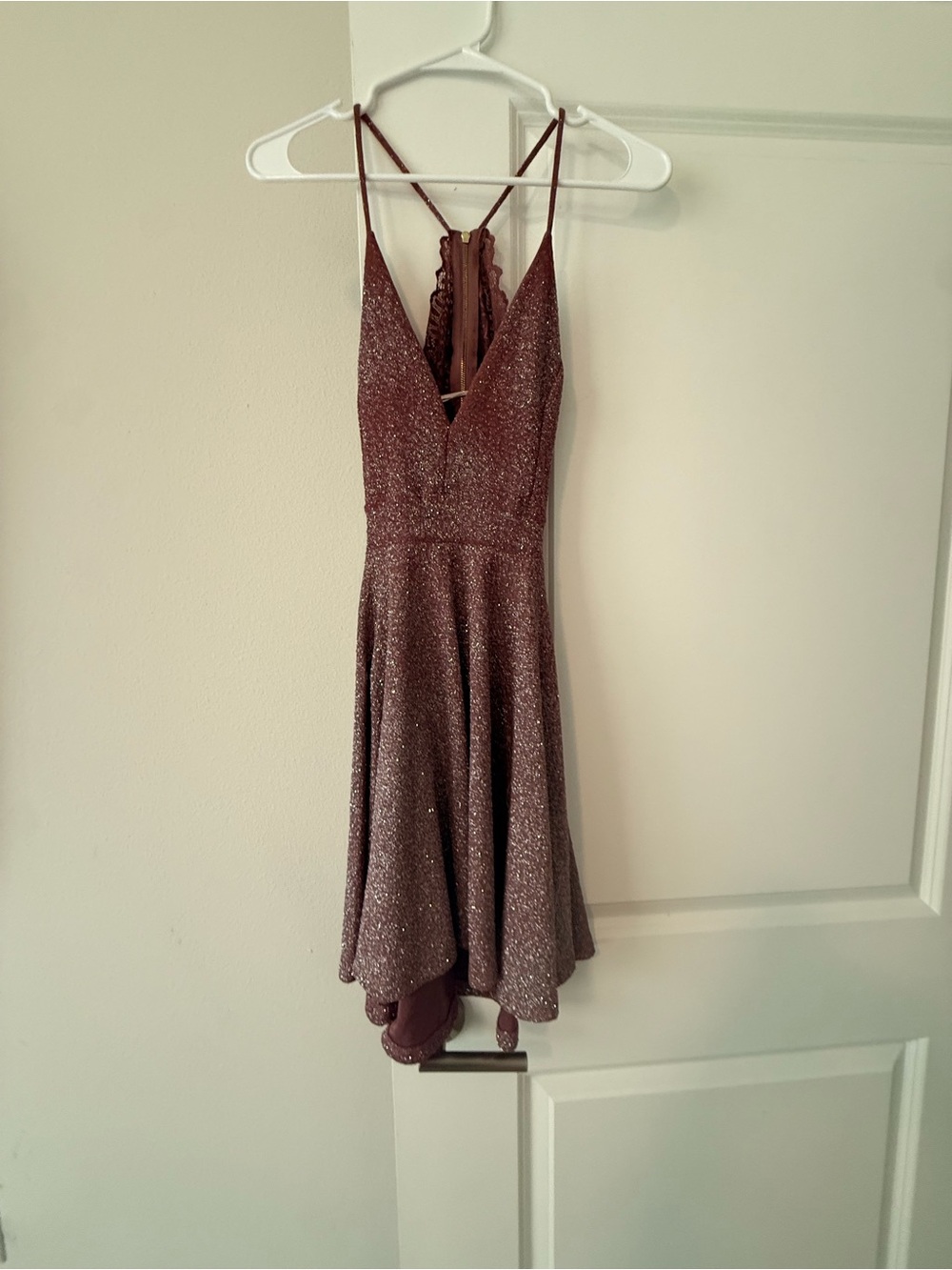Windsor Mauve Sparkle Spaghetti-Strap Mini Dress